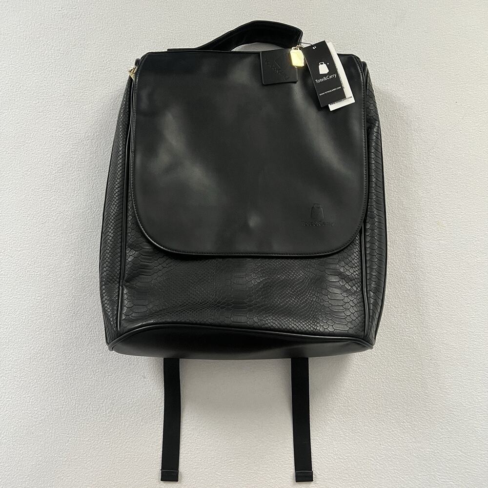 NWT Tote & Carry Black Apollo 1 Faux Croc Skin Flap Backpack Bag AP1-BLACK-BX